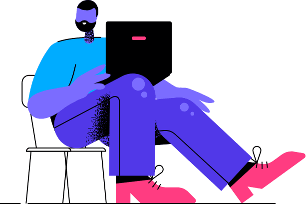 Illustration of a person holding a laptop representing digital solutions
