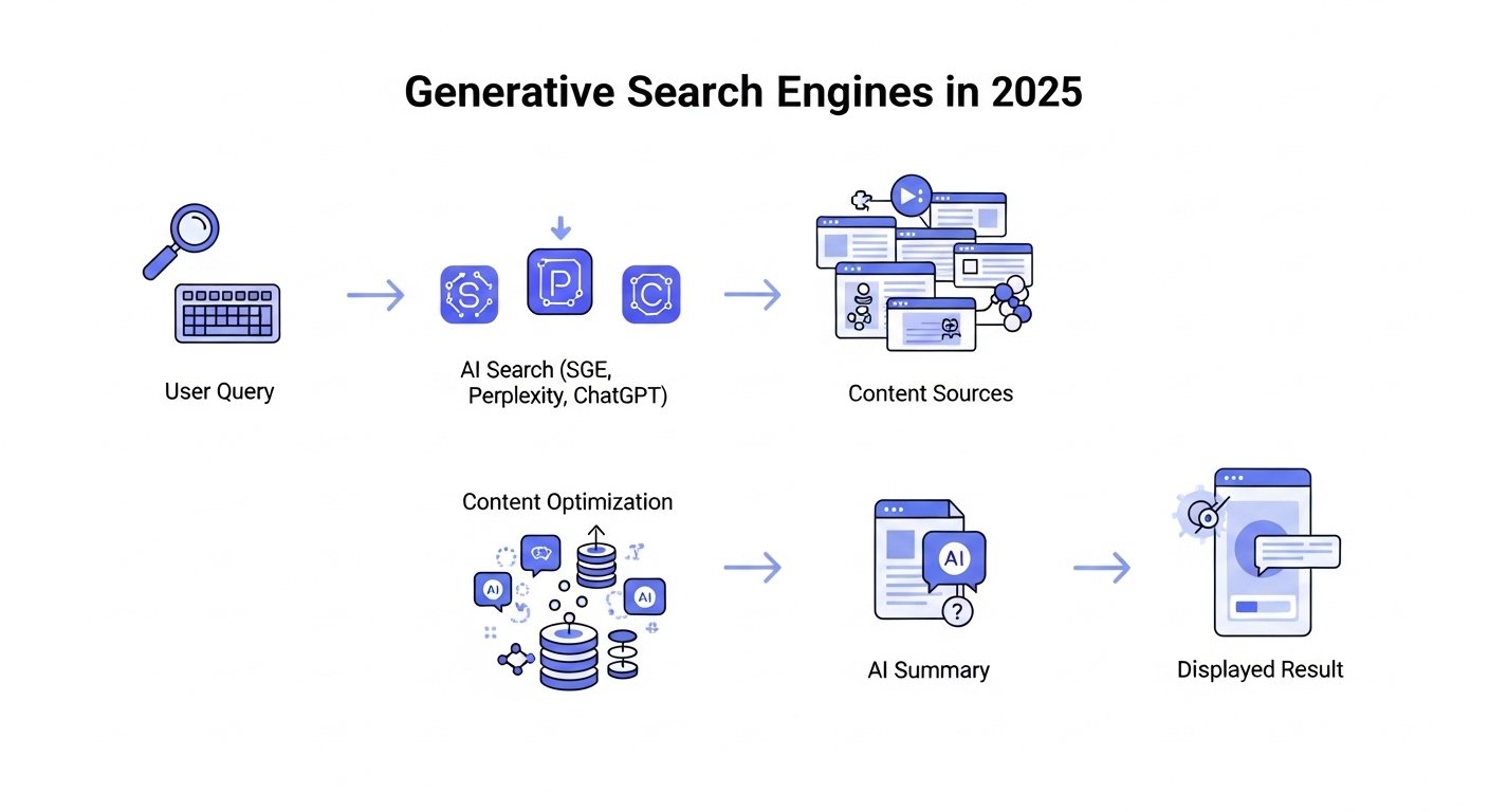 Diagram showing how generative search engines work in 2025